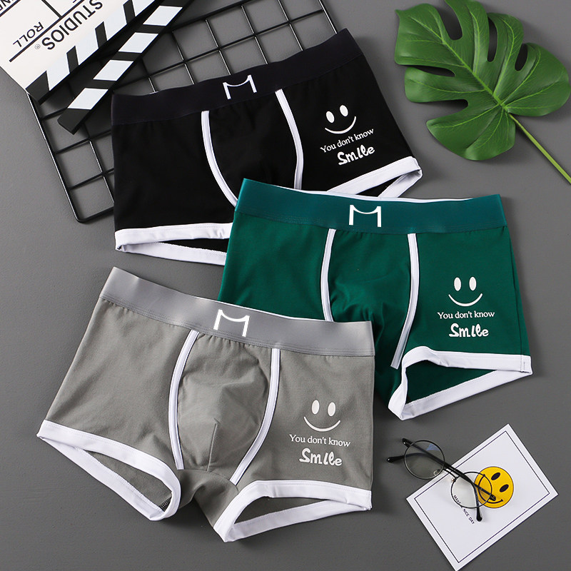 男内裤男士内裤纯棉四角裤潮流个性青年平角裤2023年新款男生短裤