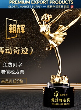 Premium Trophy【金银铜三色】舞蹈奖杯创意天使广场舞比赛冠军纹