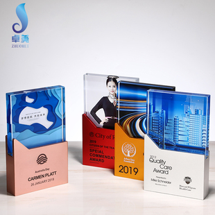 2021水晶奖杯定制刻字创意金属奖牌金银铜冠亚季 军刻字颁奖中国红