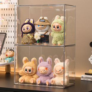 labubu展示盒拉布布坐坐派对搪胶毛绒公仔收纳盒透明亚克力防尘罩