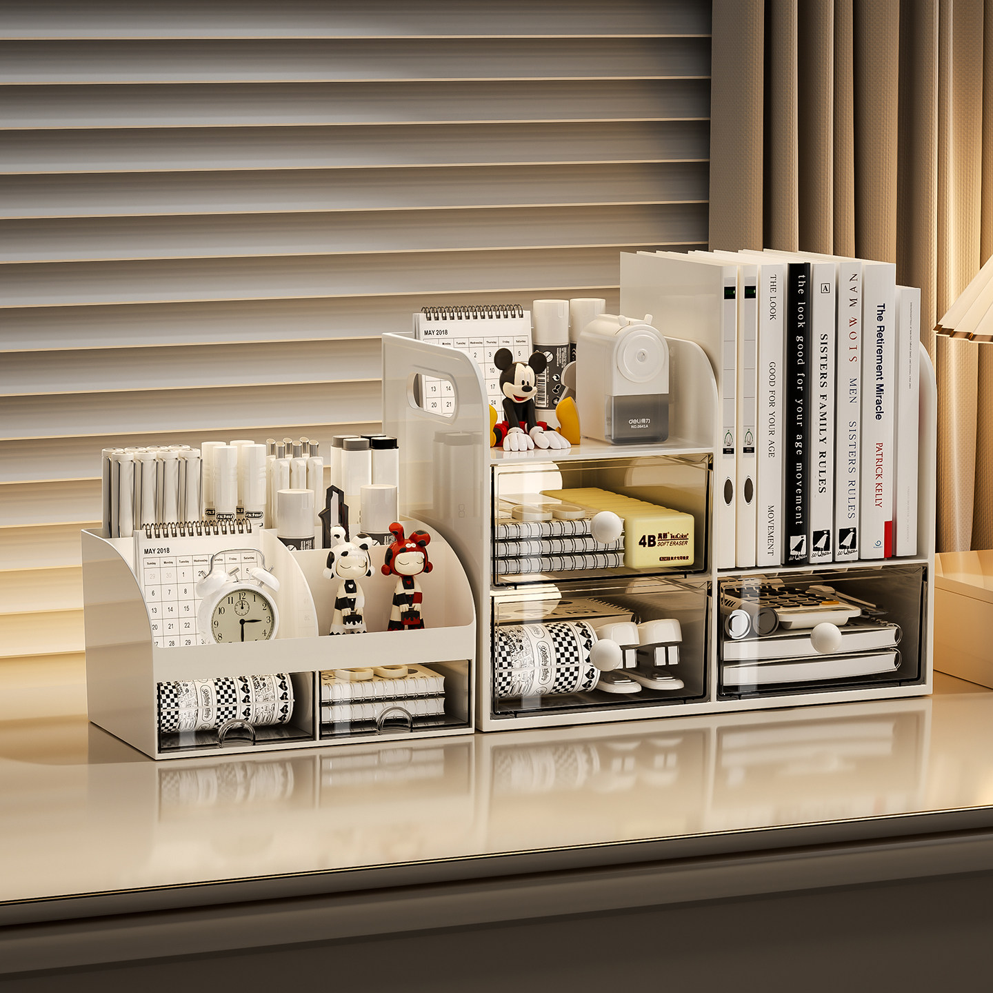 桌面收纳盒抽屉式办公室整理盒学生书本文具置物架大容量斜插笔筒,收纳整理,桌面收纳盒,淘宝优惠券,粉丝福利购,淘宝优惠卷