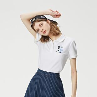 POLO领t恤女直筒绣花POLO衫 鸟2021夏A3DC62625短袖 女A3DC62625
