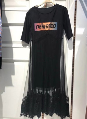 2021春季网纱A2FA81521两件套印花英文针织连衣裙A2FA8152189