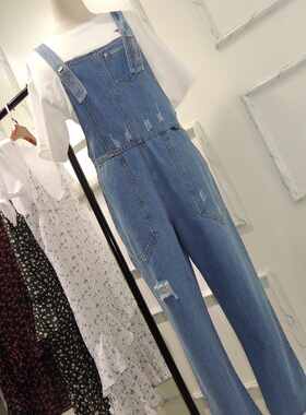 休闲百搭运动A5FB91113破洞背带牛仔裤A5FB9111355