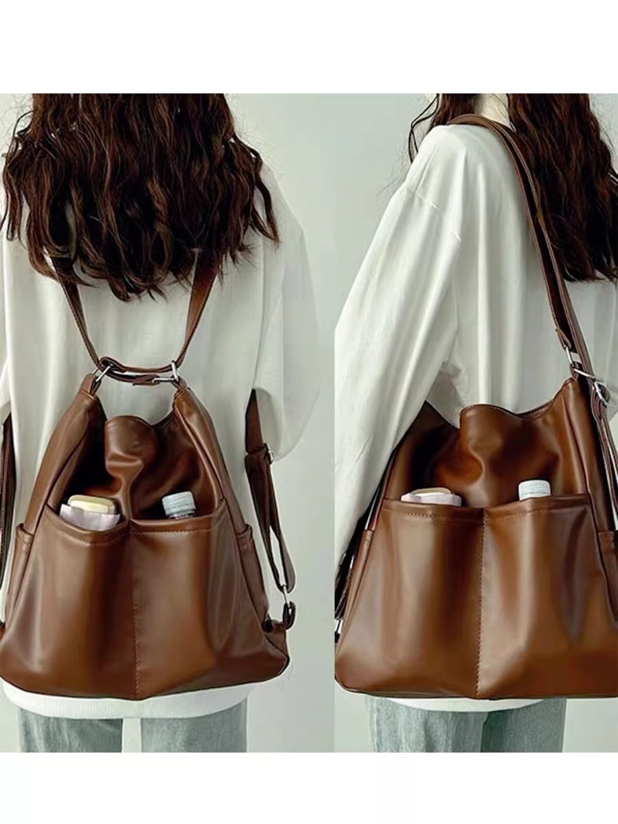 春季新款软皮包包女大容量三用背包通勤托特包多功能背包斜跨书包