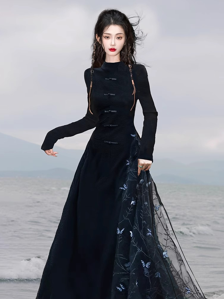 新中式国风改良日常旗袍立体蝴蝶