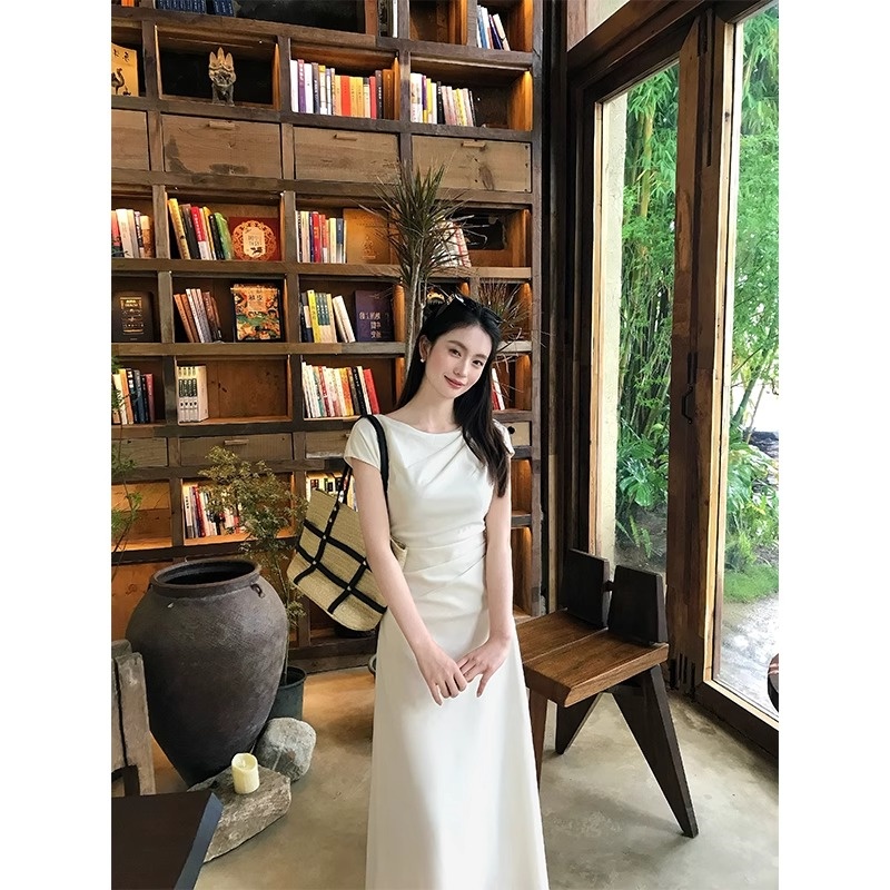 【清雅艺术生】气质知性简约短袖连衣裙女夏季长短款裙子
