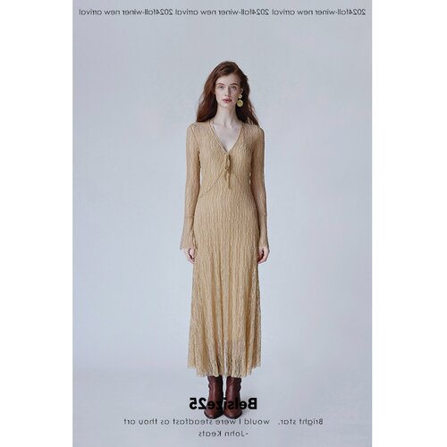 张雅钦同款 Trumpet dress 喇叭袖针织蕾丝透感系带连衣裙
