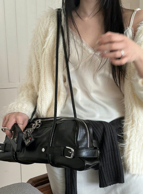 韩国设计师品牌Geto bag法式气质黑色腰带设计手提包单肩包