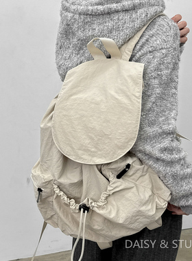 韩国潮牌新款慵懒风抽绳双肩包女轻便户外小背包大学生上课书包