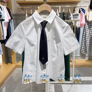 依恋夏新款 女配领带休闲学院风T恤上衣女EEYWE24E02 短袖 衬衫