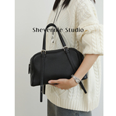 Shevennie复古头层牛皮TOGO保龄球包休闲大容量真皮手提包单肩包