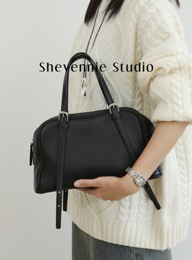 Shevennie复古头层牛皮TOGO保龄球包休闲大容量真皮手提包单肩包