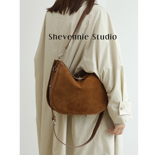 Shevennie2025复古磨砂牛皮托特包大容量单肩通勤单肩腋下包Hobo