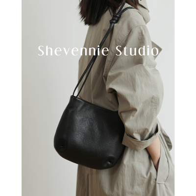 Shevennie复古真皮马鞍包手提包单肩斜挎包半圆包 2025新款秋冬女