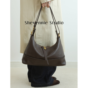 Shevennie2025秋冬复古头层牛皮手工真皮托特包hobo包斜垮腋下包