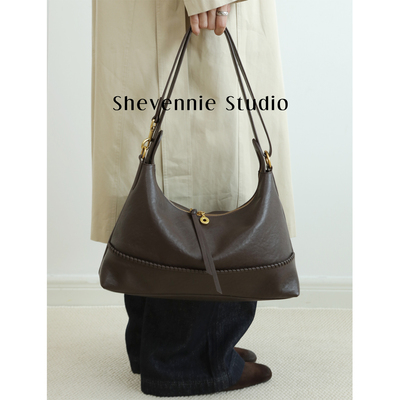 Shevennie2026春夏复古头层牛皮手工真皮托特包hobo包斜垮腋下包