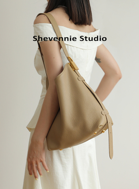 Shevennie真皮手提托特休闲单肩水桶包 大包2025新款秋冬包包女款