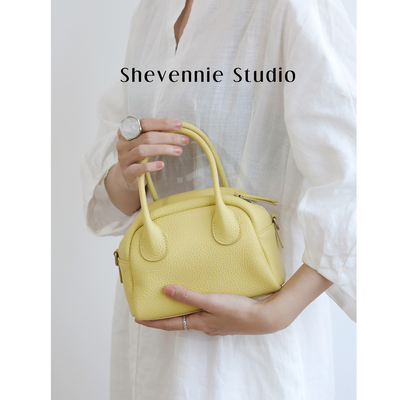 Shevennie2026春通勤头层牛皮迷你保龄球包敦墩包手提斜垮贝壳包