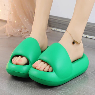 绿色厚底拖鞋松糕软底凉拖鞋女夏季外穿增高凉拖家居浴室洗澡防滑