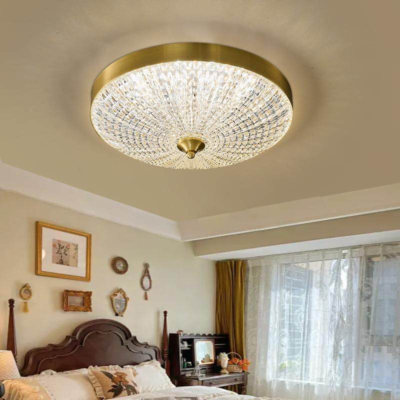 卧室吸顶灯全铜美式房间书房灯复古法式中山圆形大气阳台超亮灯具