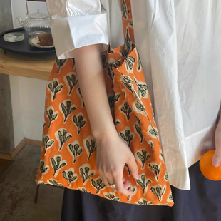 简约百搭单肩托特包 印度传统染色拓印布环保袋韩版 多吃蔬菜