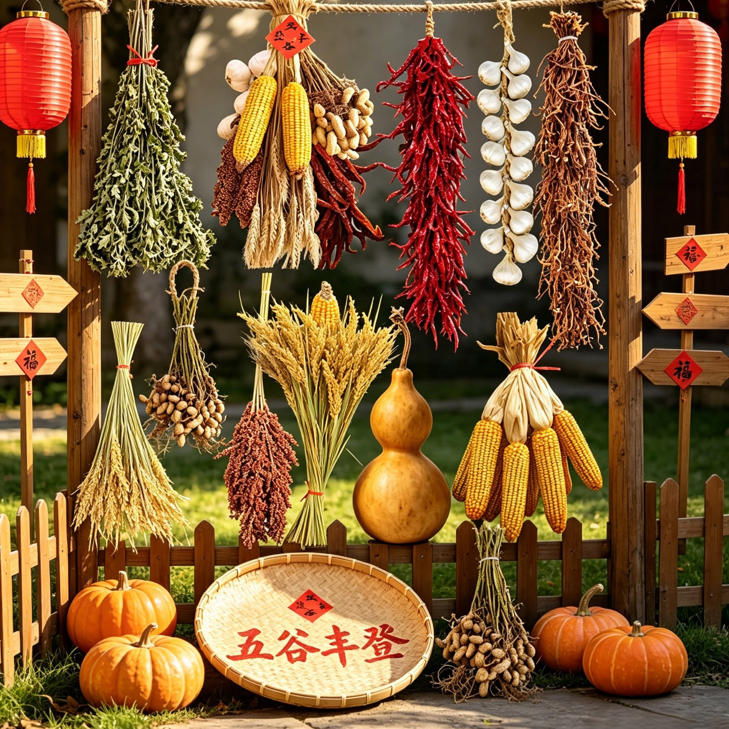 真实农作物丰收装饰挂件干辣椒串