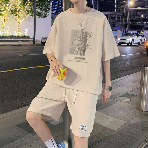 【厂家直发】运动套装男士夏季痞帅短袖t恤潮宽松短裤时尚两件套