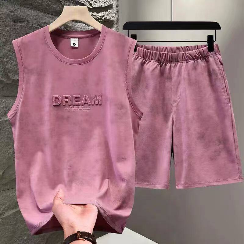 夏季扎染新款休闲套装男士2026背心短裤两件套无袖薄款青少年T恤