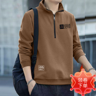 高端轻奢立领加厚胖子秋冬大码 加肥加大半拉链卫衣男爸爸T恤上衣