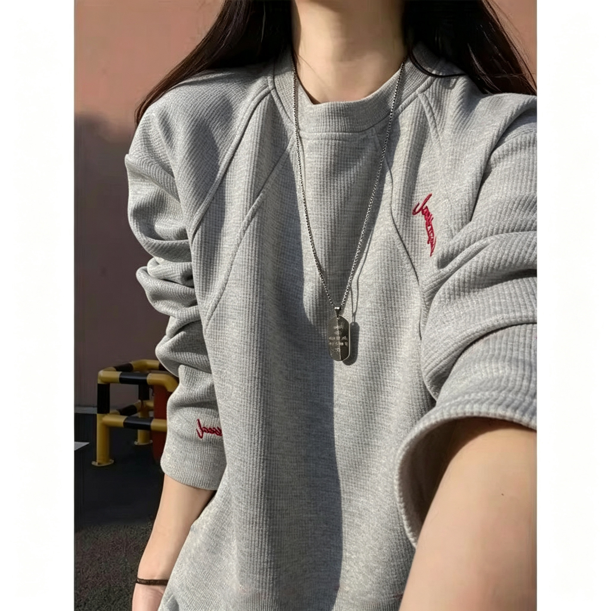 不是印花!![刺绣工艺】红标绣长袖T恤男秋冬解构正肩内搭上衣卫衣