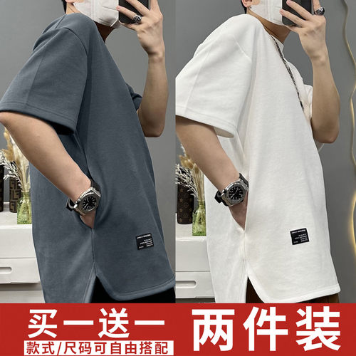 【两件装】夏季潮牌新款圆领短袖t恤ins宽松遮肉带口袋设计感上衣