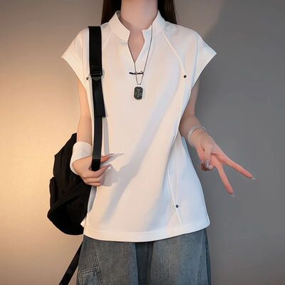 美式解构拼接V领背心男夏季柳钉设计感无袖t恤高级感痞帅坎肩汗衫