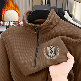 2026年摇粒绒韩系高级感卫衣外套男秋冬款加绒加厚帅气男士立领潮