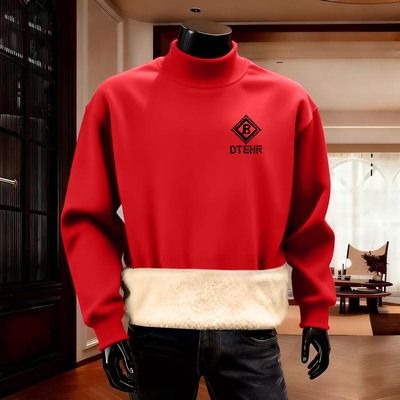 本命年羊羔绒卫衣秋冬季新款半高领加绒加厚洋气保暖男士体恤衫潮