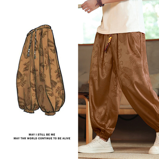 子男士 夏季 宽松灯笼裤 时尚 加肥加大码 裤 国潮九分裤 胖子新中式 薄款