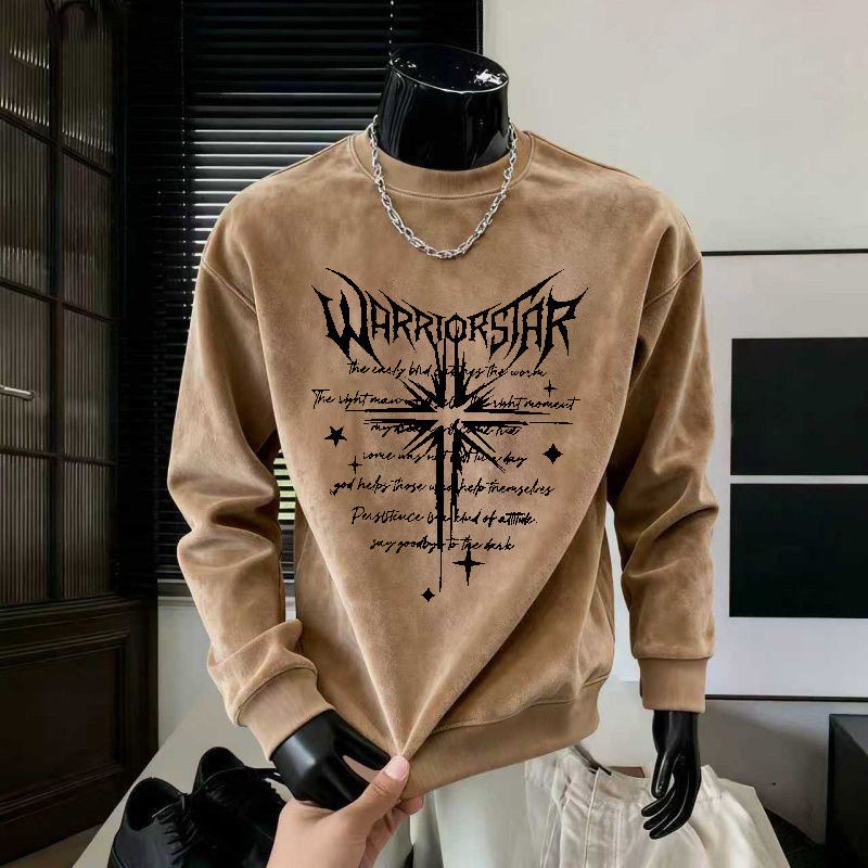 【热销】圆领休闲宽松秋冬季新款麂皮绒长袖T恤男款百搭洋气卫衣