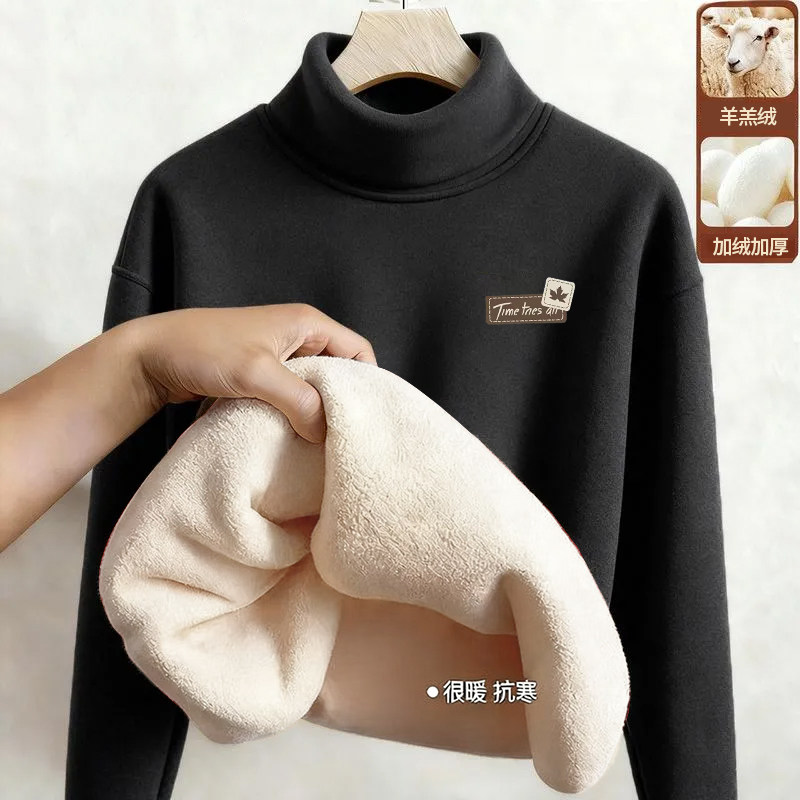 专柜品质羊羔绒半高领男女款加绒加厚秋冬季保暖长袖内搭男装上衣
