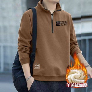 韩版 半拉链加绒加厚卫衣chic港风潮流羊羔绒高级感外搭上衣服 新款