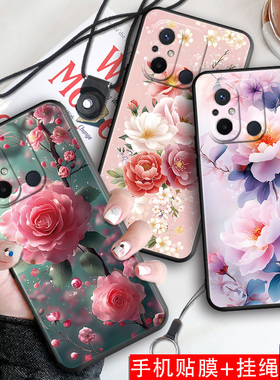 luckrider适用于红米12C手机壳22120RN86C保护套hongmi 12c防摔redmi12c软胶redml12c挂绳red女神红迷12c花卉