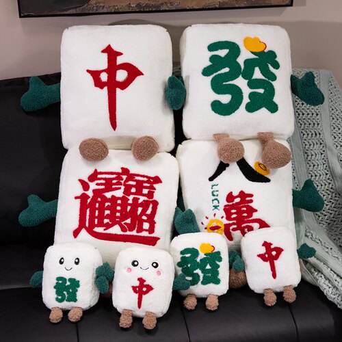 创意国潮麻将发财抱枕沙发靠垫