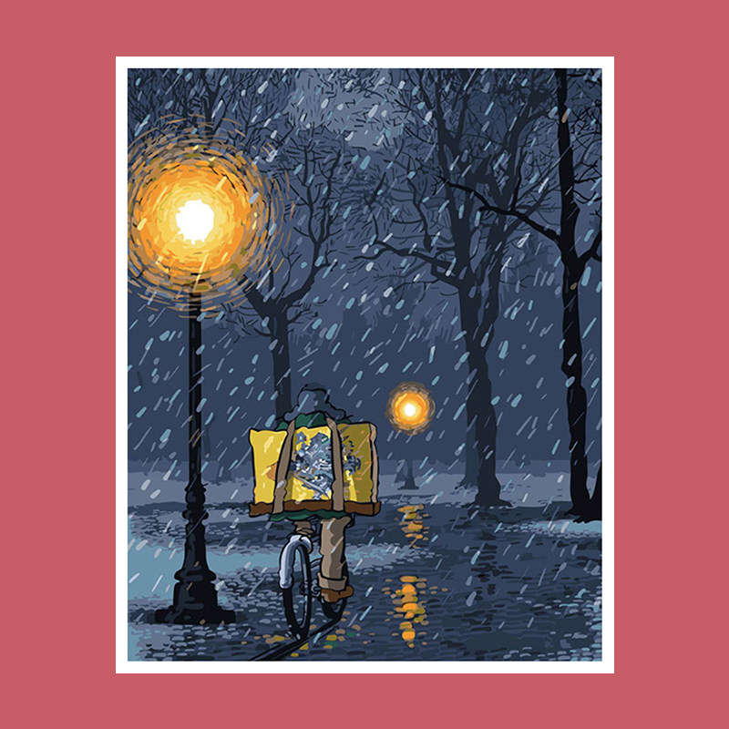 梵高风格抽象画自己涂色手绘diy数字油画 夜晚星空月亮风景装饰画