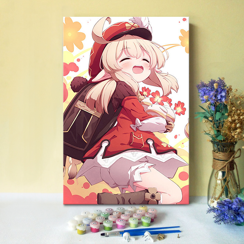 萝莉卡通人物游戏插画填色diy数字油彩画 创意卧室现代手游装饰画