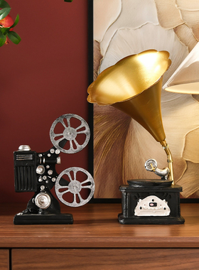 店铺咖啡厅书架复古欧式装饰品家居艺术怀旧电视柜留声机摆件