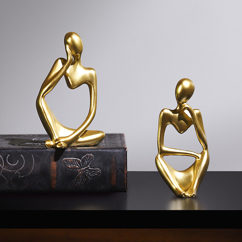 简约创意金色思考者小摆件现代家居客厅酒柜电视柜桌面人物装饰品