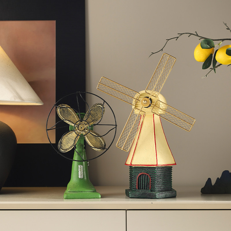 咖啡店装饰品店铺风扇摆件柜子书架书柜套装欧式摆设怀旧复古家居