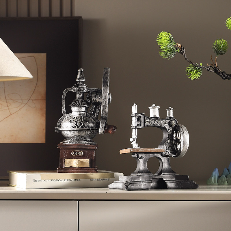 艺术组合咖啡机摆件复古装饰品欧式餐边家居高级咖啡厅柜子怀旧