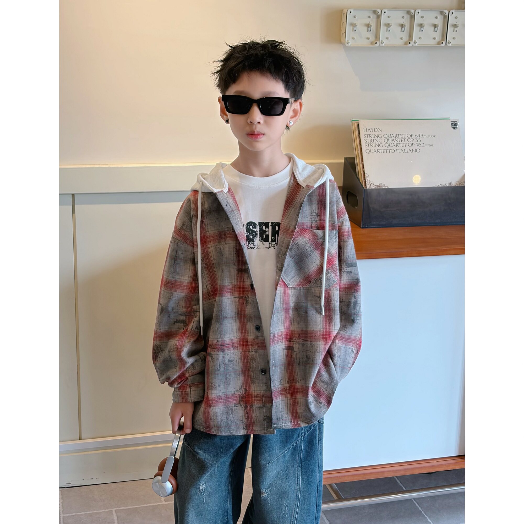 男童春季衬衫外套春秋款2026新款儿童春装格子上衣中大男童洋气潮