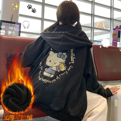 连帽拉链卫衣女秋冬做旧开衫外套