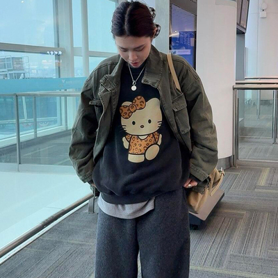 凯蒂猫卫衣女做旧上衣设计感小众
